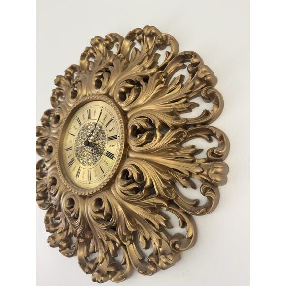 Vintage Large Ornate Mid-Century Syroco Quartz Wall Clock – 22” Diameter - Picture 6 of 11
